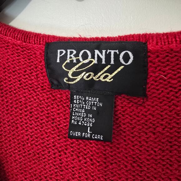 Vintage Sweater Vest Pronto Gold Floral Embroidered Red Knit Buttons L - Picture 3 of 8